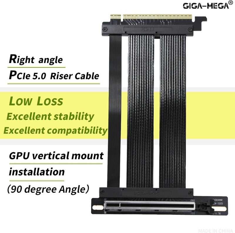 GIGA-MEGA PCIe X16 GEN5 Right Angle Riser Cable PCIe 4.0 and 5.0 with GPU Vertical Mount Bracket for RTX4090,RTX5090D, RX7900XT, RX9070 ATX (20CM GEN5 White) - Image 4